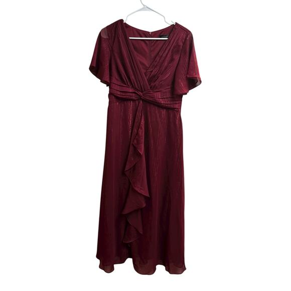 Ever Pretty Metallic Fabric V-Neck A-Line Wedding Guest Dress Ruffled Hem Large - Picture 2 of 10